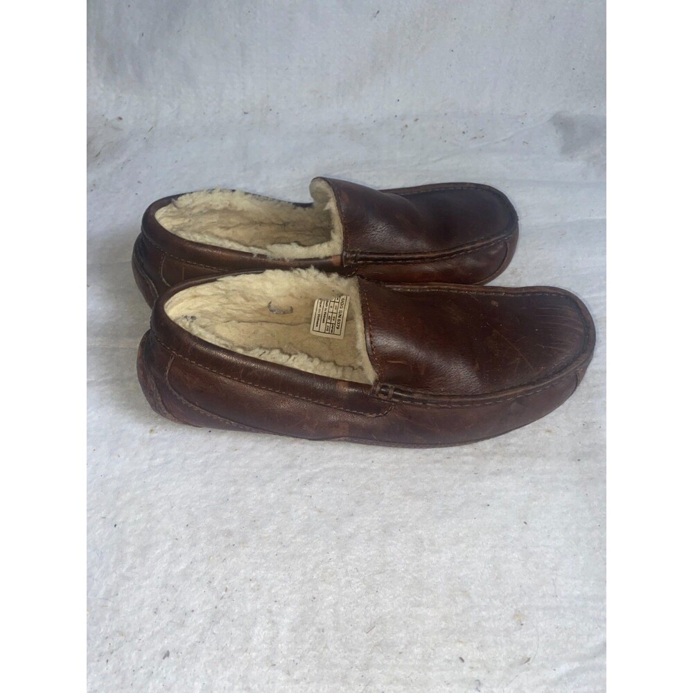 Ugg Australia Ascot Men's 9M Shearling Lined Leather Slippers Brown 5379